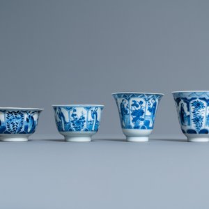 Zesenveertig Chinese blauw-witte koppen en vijfentwintig schotels met 'Lange Lijzen', diverse merken, 19e eeuw — foto 2