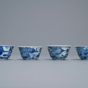 Zestien Chinese blauw-witte koppen en schotels, Kangxi — foto 19