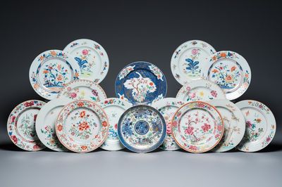 Zestien Chinese famille rose borden, Yongzheng en later