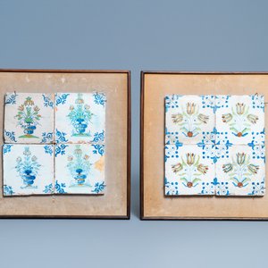 Zestien polychrome Delftse tegels met bloemen en ornamenten, 17e eeuw — foto 2