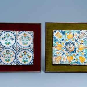 Zestien polychrome Delftse tegels met bloemen en ornamenten, 17e eeuw — foto 3