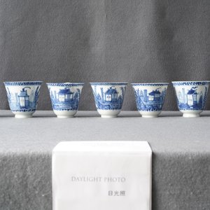 Zeven Chinese blauw-witte koppen en schotels, Kangxi — foto 12