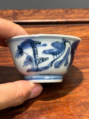 Zeven Chinese blauw-witte koppen en zes schotels, Transitie periode/vroeg Kangxi — foto 1