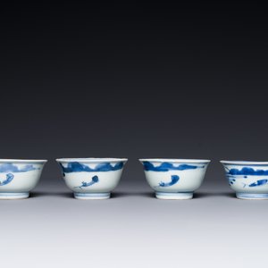 Zeven Chinese blauw-witte koppen en zes schotels, Transitie periode/vroeg Kangxi — foto 5