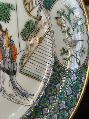 Zeven Chinese Canton famille verte borden met figuratief decor, 19e eeuw — foto 16
