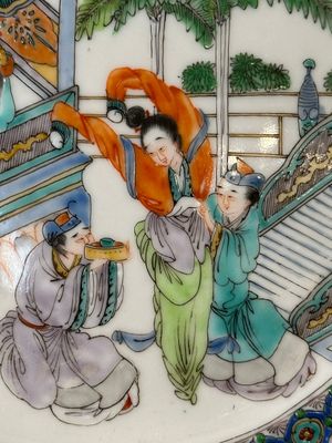 Zeven Chinese Canton famille verte borden met figuratief decor, 19e eeuw — foto 2