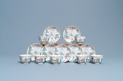 Zeven Chinese famille rose koppen en schotels, Xianfeng merk en periode