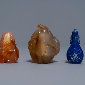 Zeven diverse Chinese snuifflessen in agaat, kwarts en hardsteen, 19/20e eeuw — foto 7