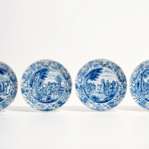 Zeven fijne blauwwitte Delftse borden met bijbelse voorstelling, 18e eeuw — foto 2