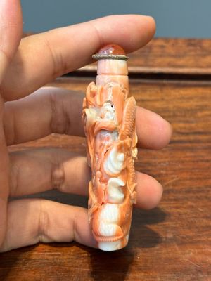 Zeven gevarieerde Chinese snuifflessen in edelsteen, bloedkoraal, glas en barnsteen, 19e eeuw — foto 11