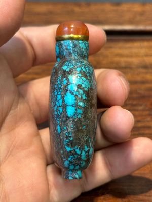 Zeven gevarieerde Chinese snuifflessen in edelsteen, bloedkoraal, glas en barnsteen, 19e eeuw — foto 42