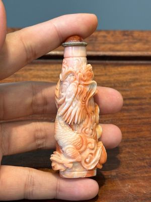 Zeven gevarieerde Chinese snuifflessen in edelsteen, bloedkoraal, glas en barnsteen, 19e eeuw — foto 10