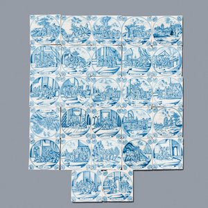 Zevenentwintig fijne blauw-witte Delftse bijbeltegels met anjerhoeken, 18e eeuw — foto 1