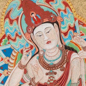 Zhang Daqian 張大千 (1898-1983): 'Bodhisattva', encre et couleur sur papier doré — photo 5