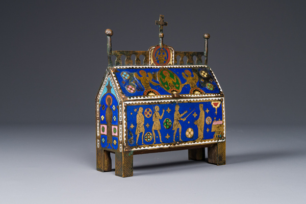 A Limoges champlevé enamel reliquary casket depicting the murder of ...