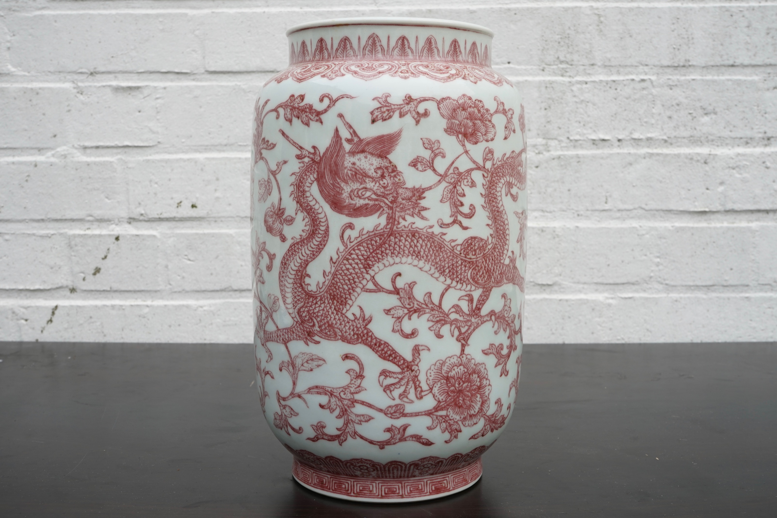 A Chinese Copper Red Dragon And Phoenix Vase Qianlong Seal Mark And Of