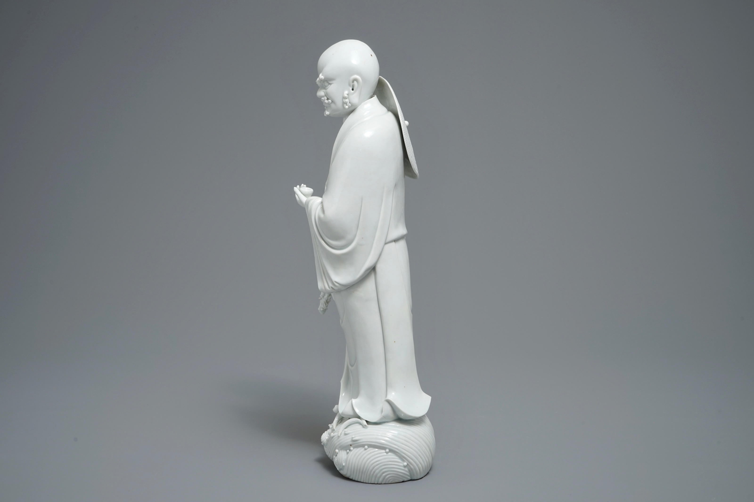 A Chinese Dehua blanc de Chine figure of Damo, Boji yuren merk, 19th C ...