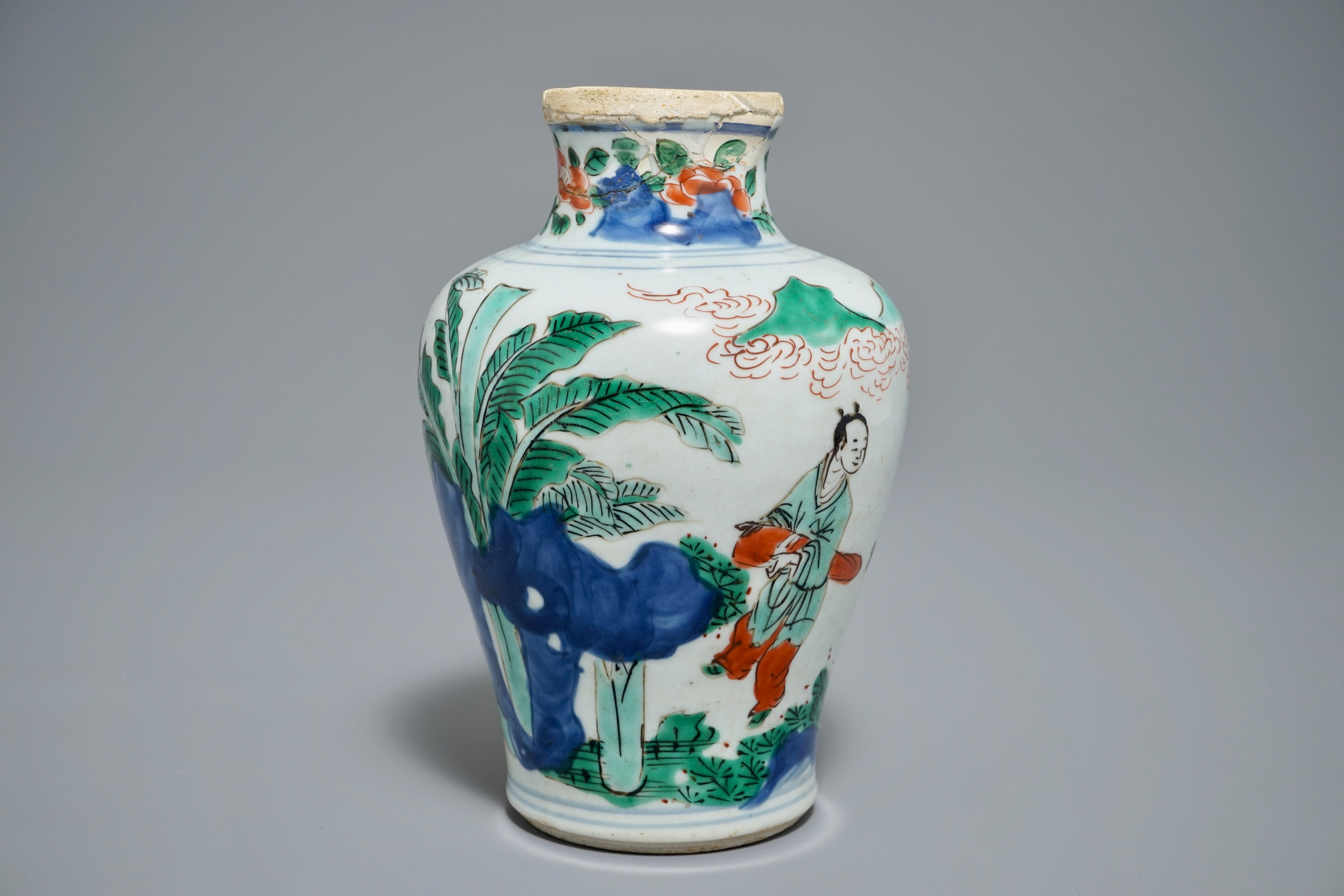 A Chinese wucai vase with mythological design, Transitional period ...