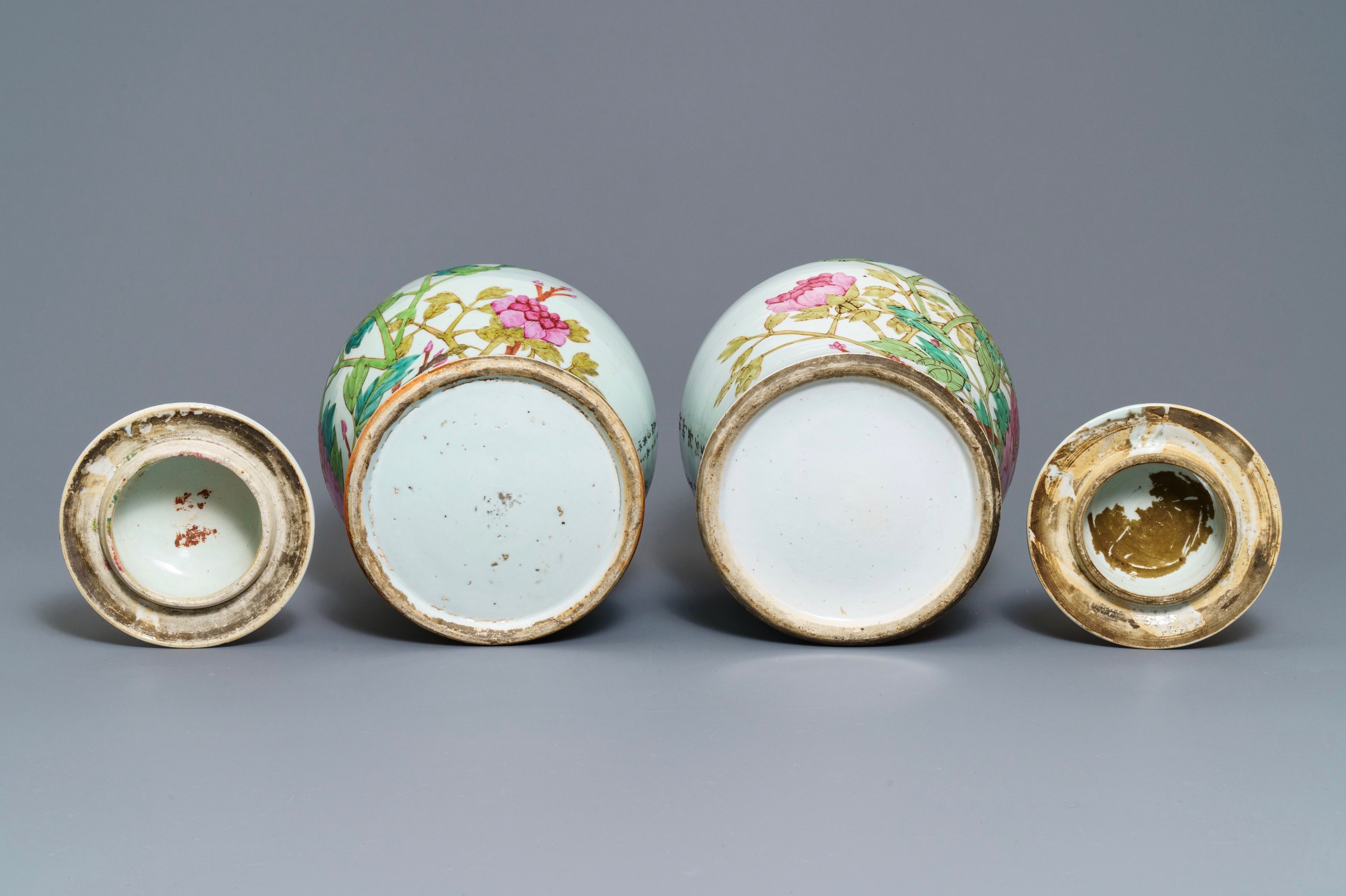 Four Chinese qianjiang cai vases with birds and flowers, 19/20th C ...