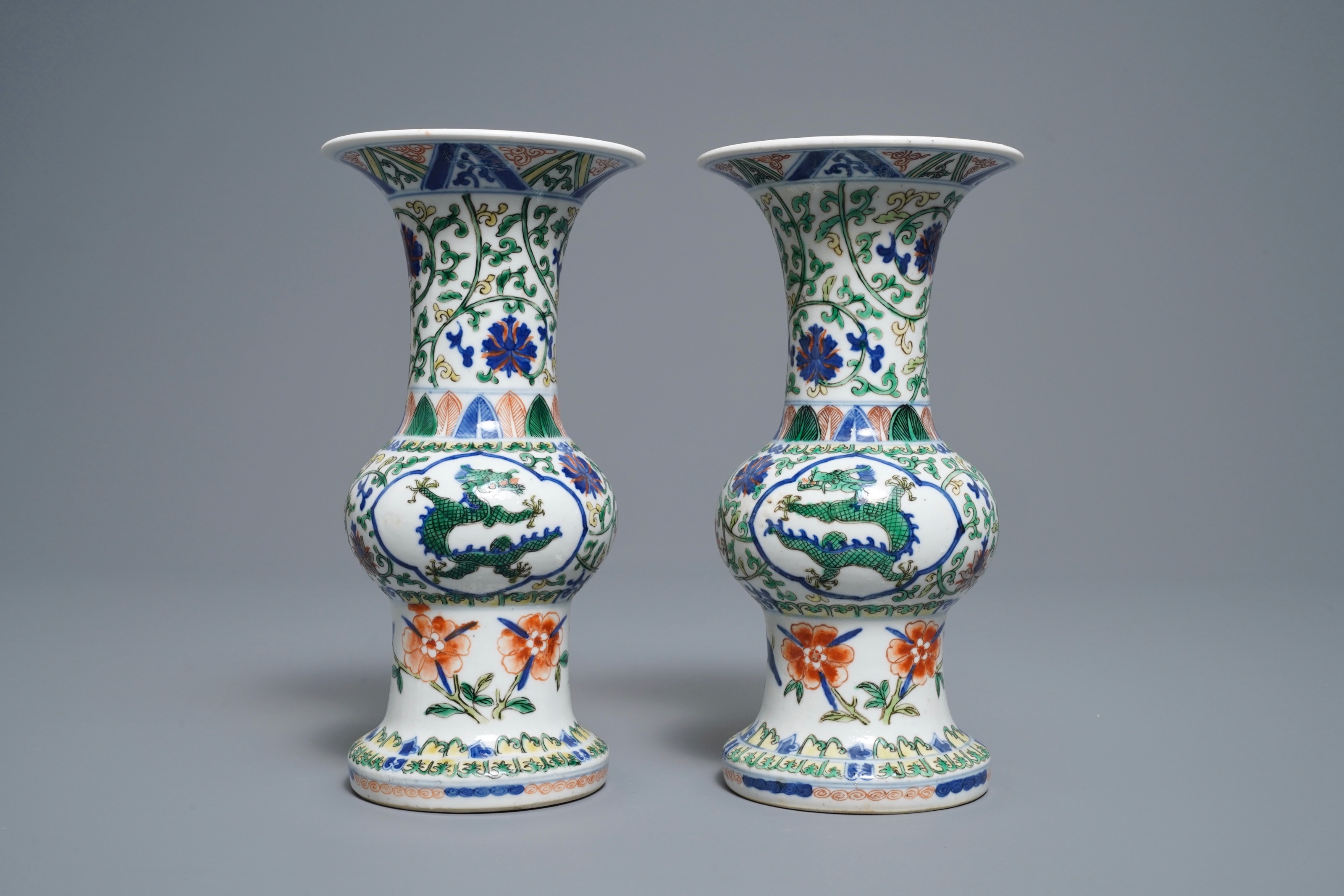 A pair of Chinese wucai 'dragon' vases, Xuande mark, Republic - Rob ...