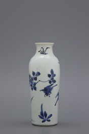 A Chinese blue and white rouleau vase, Ming Dynasty