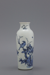 A Chinese blue and white rouleau vase, Ming Dynasty