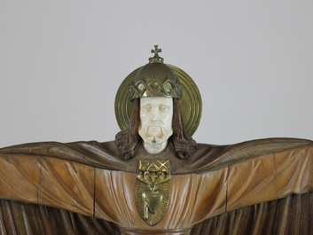 Bijzondere sculptuur van Christus, hout en ivoor, kunstatelier De Wispelaere, Brugge, 1e helft 20e