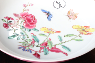 A Chinese famille rose eggshell porcelain ruby back saucer plate, Yongzheng, 1722-1735