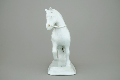 A large white Delft model of a standing horse, 18th C.