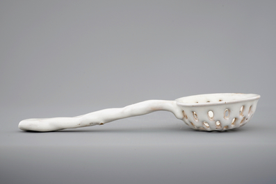 A white Dutch Delftware punch spoon, 18th C.
