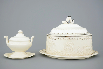 Two English white creamware tureens for the Dutch market, ca. 1800