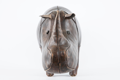 A leather footstool shaped like a rhino, Dimitri Omersa, mid 20th C.