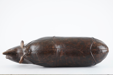 A leather footstool shaped like a rhino, Dimitri Omersa, mid 20th C.