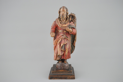 Een polychrome houten figuur van Jozef, 17/18e eeuw