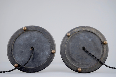 A pair of tall Darwin-lamps with turtle shells and a glass eye, 2nd quarter 20th C.