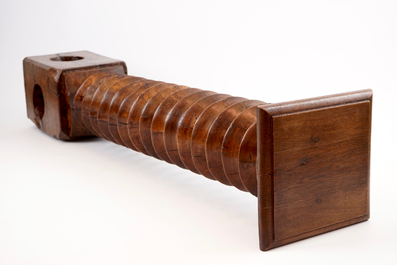 A decorative large wooden industrial screw, 19th C.