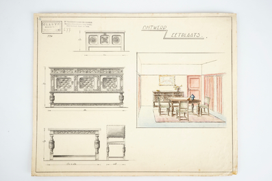 App. 550 designs from the archives of the Bruges furniture producers Claeys, 20th C.