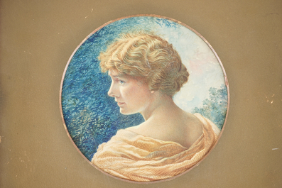 Monogrammed J.S., Portrait of a lady, dated 1908, watercolour on paper