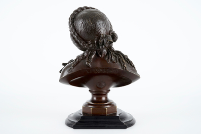 Auguste Bija, A 20thC Continental cast bronze bust depicting a young Dutch  woman in a cloth cap, after Augusts Bija (1872-1957). Signed BIJA verso.  Approx. 16 3/4 high overall