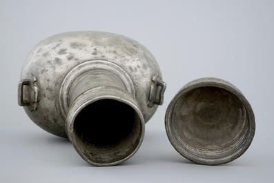 A large pewter flask, France, 18th C.