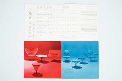 Various catalogues and photos of 20th C. design furniture: Belform, Fritz Hansen, Arne Jacobsen, ...