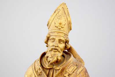 A gilt wooden bust of Saint Eligius, 17/18th C.