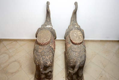 A pair of large wooden polychrome elephants, South-East Asia, 20th C.