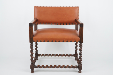 A 17th C. Italian carved wood chair and two later armchairs