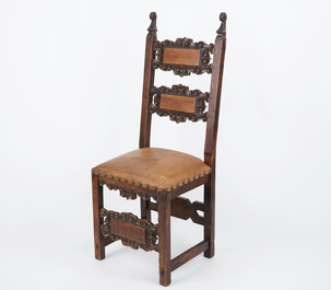 A 17th C. Italian carved wood chair and two later armchairs