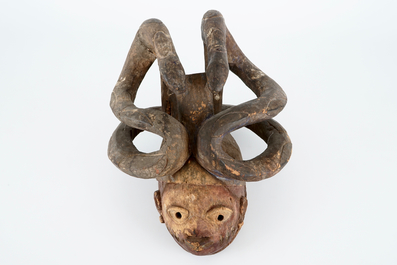 An African carved wooden &quot;Gelede&quot; mask, Yoruba, Nigeria, 20th C.