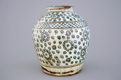 An Islamic fritware pottery vase of floral design, Syria or Iran, 18/19th C.