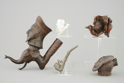 A set of 5 various African and European pipe heads, 19/20th C.