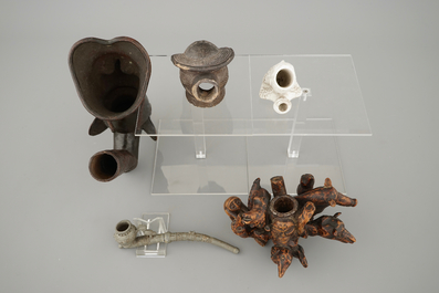 A set of 5 various African and European pipe heads, 19/20th C.