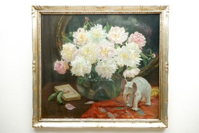 Jef Vandefackere (1879-1946), Still life with peonies, gouache